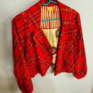 Red, chord breasted jacket, Anthropologie